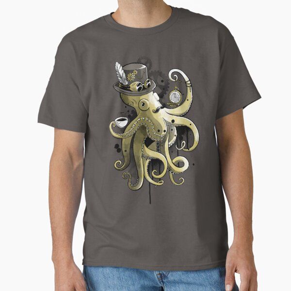 Steampunk octopus gold watercolor